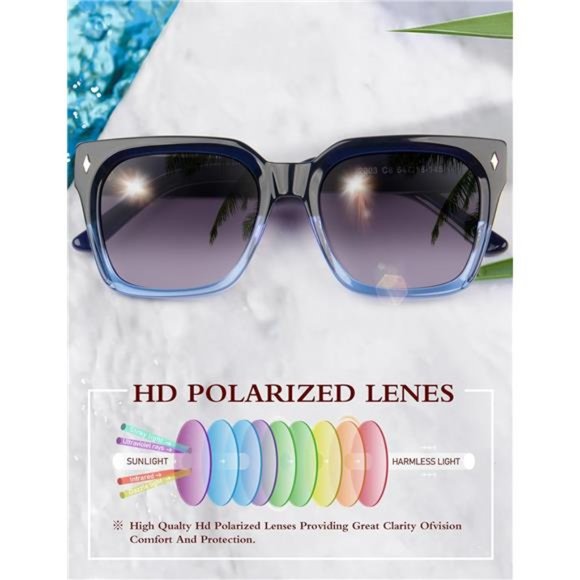 Polarized  Sunglasses for Women: UV Protection Womens and Mens Square Shades